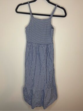Old Navy Girls L 10/12 Blue and White Striped Spaghetti Strap Dress